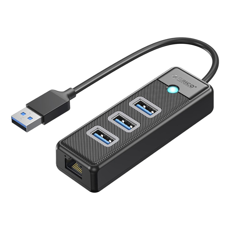 Orico PW3UR25-U3 USB hub 4 porty 3x USB-A 3.0 1x RJ45 2.5G Ethernet 1 m – černá