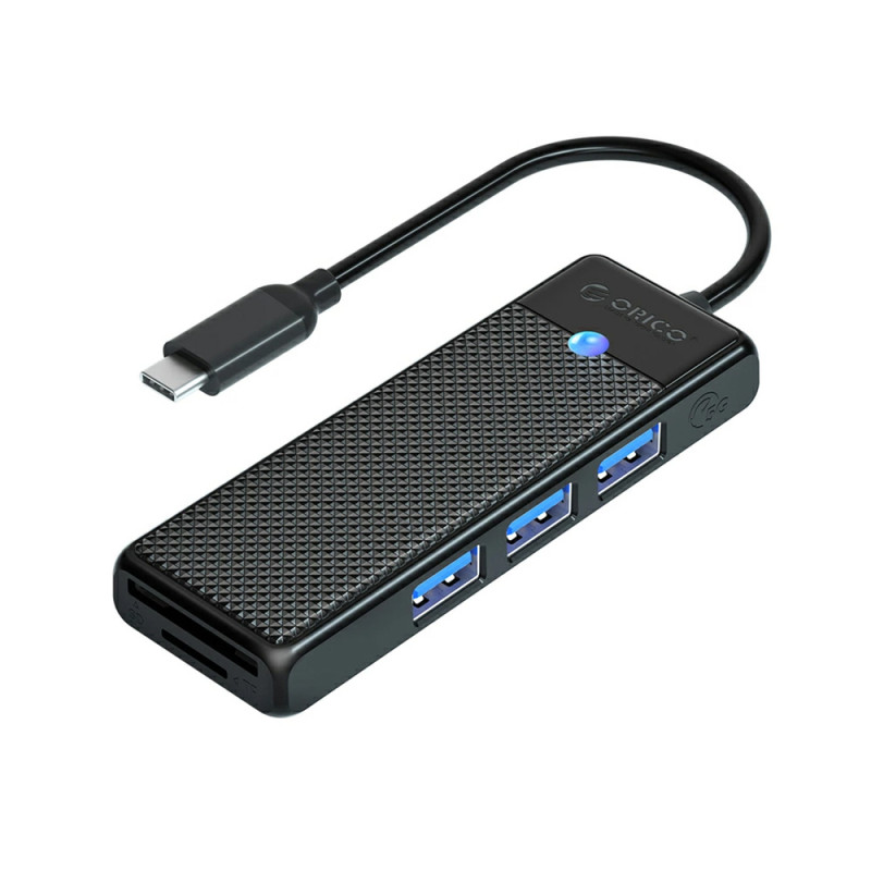Orico PAPW3AT-C3 USB hub 4 porty 3x USB-A 3.0 se čtečkou karet microSD/SD, 0,15 m – černý