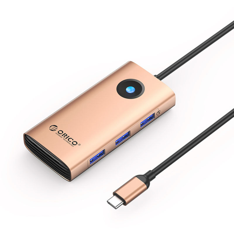 Orico PW11 6v1 dokovací stanice USB-C 3x USB-A 3.0 1x USB-C 3.0 1x USB-C PD 100W 1x HDMI 4K 30Hz – růžové zlato