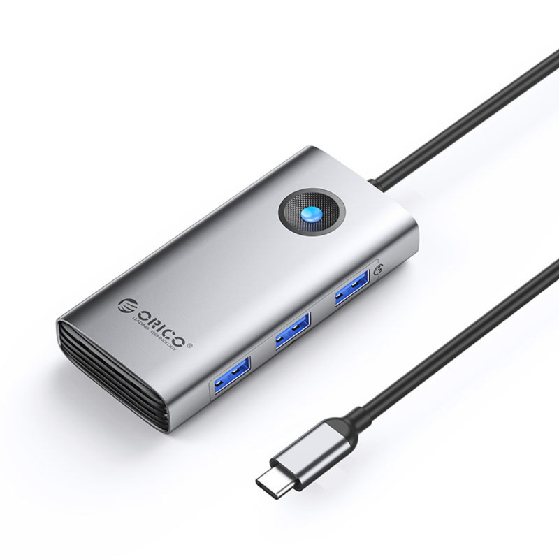 Orico PW11 6v1 dokovací stanice USB-C 3x USB-A 3.0 1x USB-C PD 100W 1x HDMI 4K 30Hz 1x RJ45 2.5G – šedá
