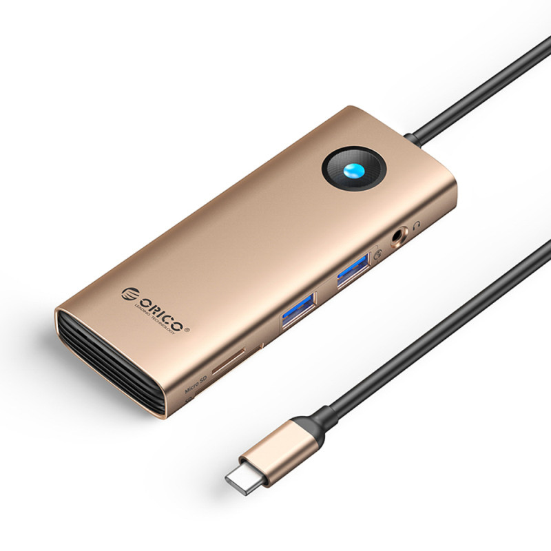 Orico PW11 8v1 USB-C dokovací stanice 2x USB-A 3.0, USB-C PD 100W, HDMI 4K, microSD/SD, RJ45 Gigabit – růžově zlatá