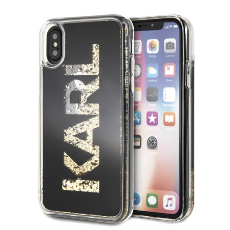 Kryt Karl Lagerfeld KARL LOGO Glitter iPhone X/Xs - černý