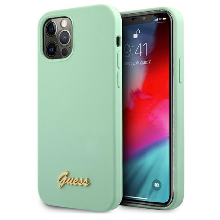 Kryt Guess Metal Logo Script Case iPhone 12 Pro Max zelená