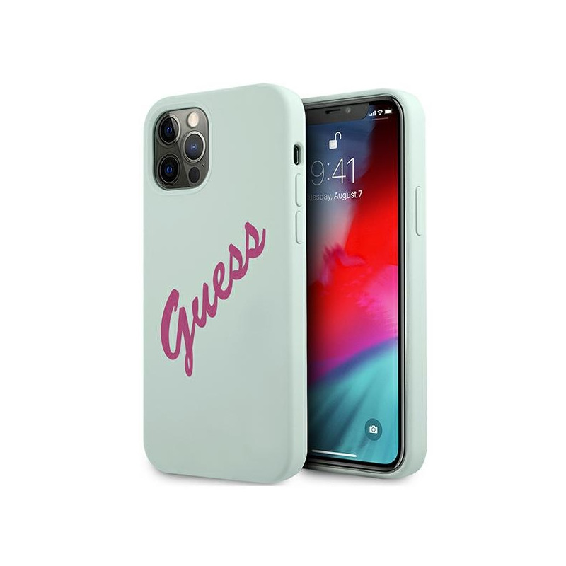 Kryt Guess SILICONE VINTAGE pro iPhone 12 / 12 Pro - fuchsia/blue fuschia