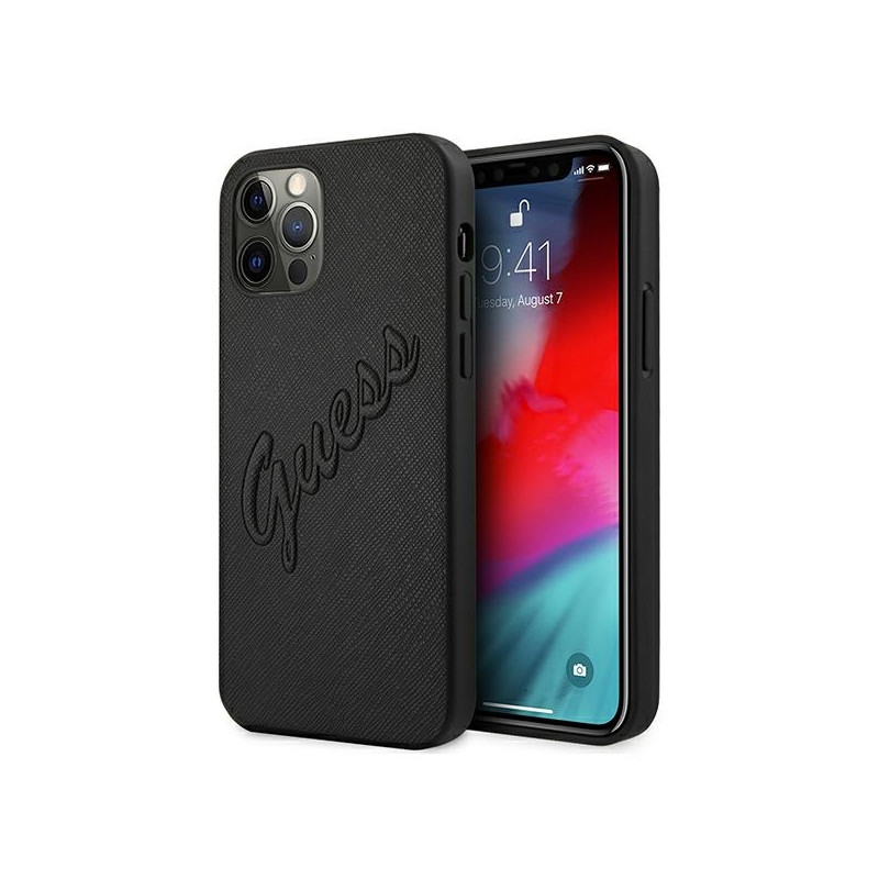 Kryt Guess SAFFIANO VINTAGE SCRIPT pro iPhone 12 Pro Max - černý