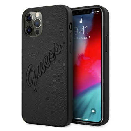 Kryt Guess Saffiano Vintage Script pro iPhone 12 Pro Max - černý