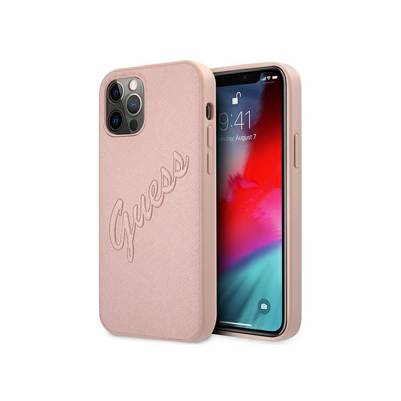 Kryt Guess GUHCP12LRSAVSRG pro iPhone 12 Pro Max - růžová (Saffiano Vintage Script)