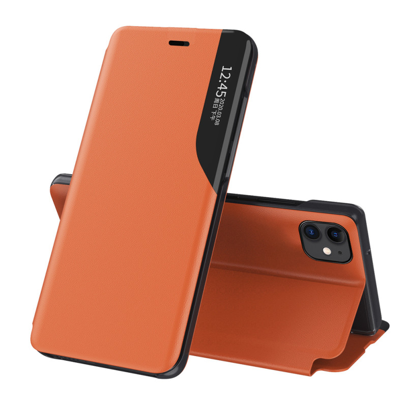 Pouzdro Hurtel ECO LEATHER VIEW CASE pro iPhone 13 mini - oranžové