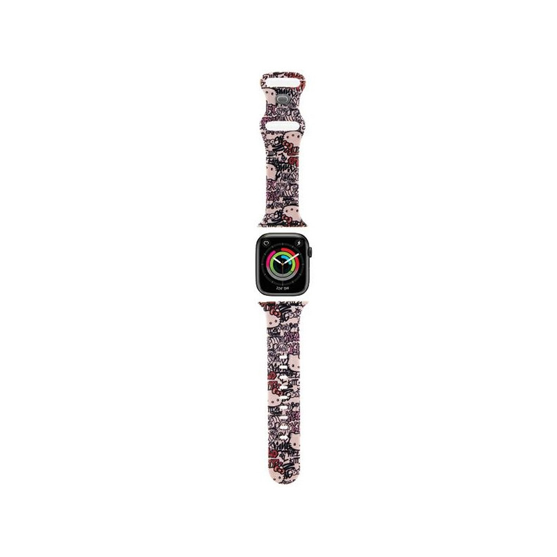 Řemínek Hello Kitty SILICONE TAGS Graffiti pro Apple Watch 38/40/41mm - růžová