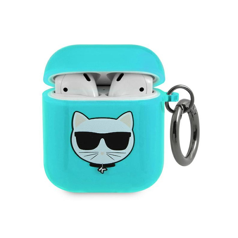 Pouzdro Karl Lagerfeld CHOUPETTE HEAD pro AirPods 1 / AirPods 2 - modré