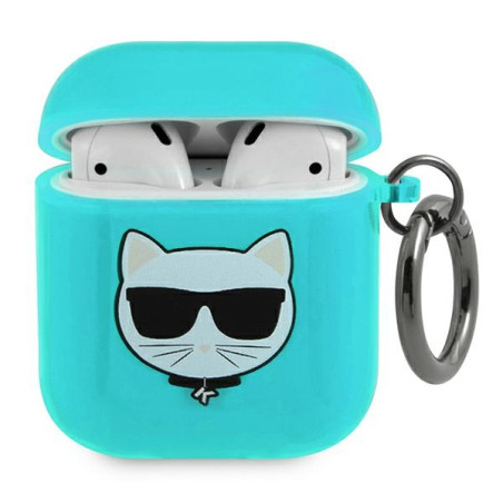 Pouzdro Karl Lagerfeld CHOUPETTE HEAD pro AirPods 1/2 - modré