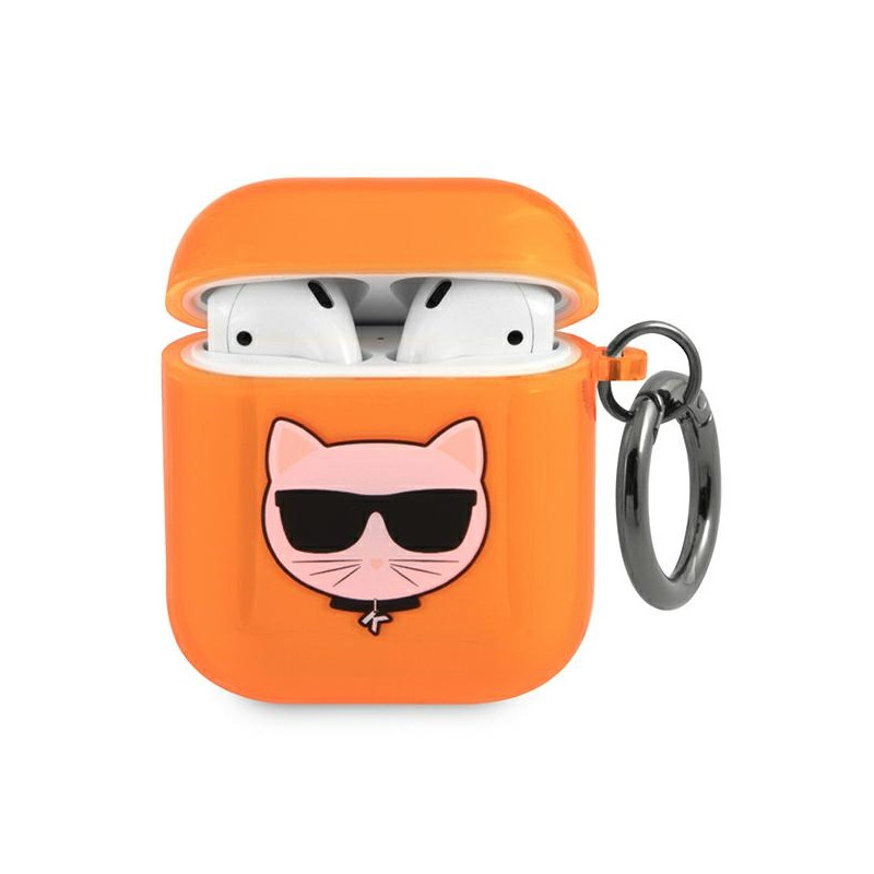 Pouzdro Karl Lagerfeld CHOUPETTE HEAD pro AirPods 1/2 - oranžové