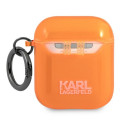 Pouzdro Karl Lagerfeld Choupette Head pro AirPods 1/2 - oranžové