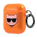 Pouzdro Karl Lagerfeld Choupette Head pro AirPods 1/2 - oranžové