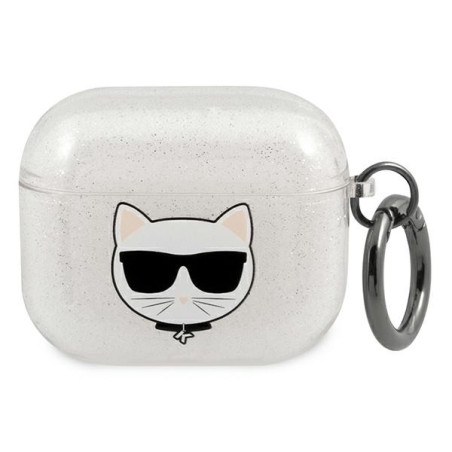 Pouzdro Karl Lagerfeld Choupette Head pro AirPods 3 - stříbrné