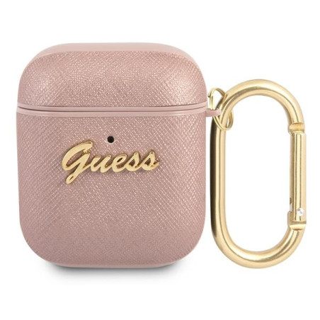 Pouzdro Guess Saffiano pro AirPods - růžová/pink