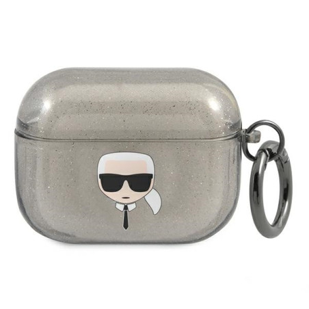 Pouzdro Karl Lagerfeld KARL'S HEAD Glitter pro AirPods Pro - černé