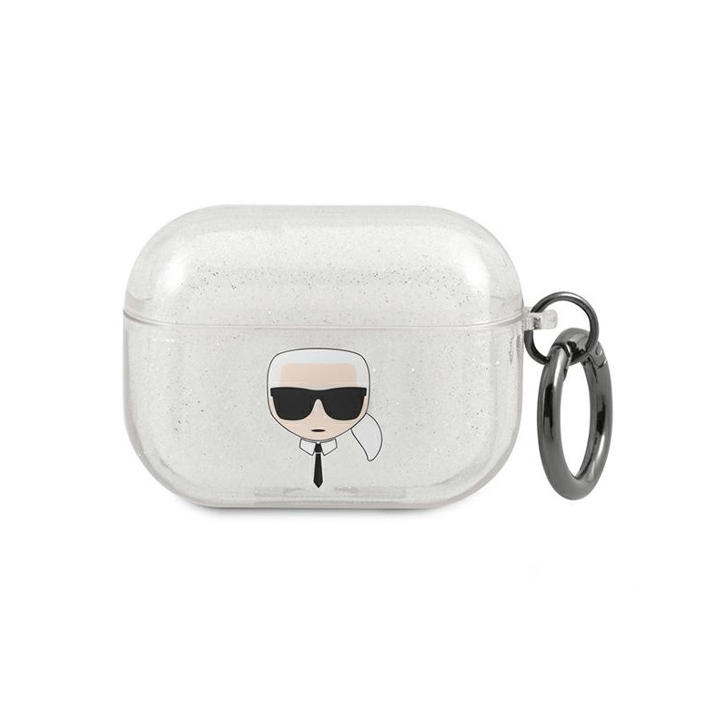 Pouzdro Karl Lagerfeld KLAPUKHGS pro AirPods Pro - stříbrný Glitter