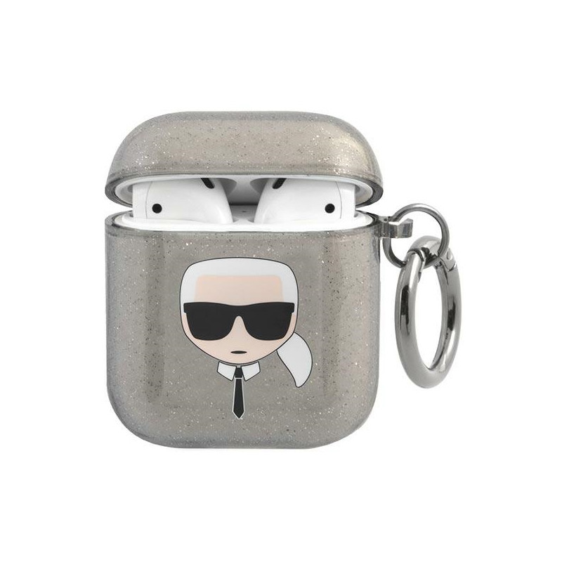 Kryt Karl Lagerfeld GLITTER Karl's Head pro AirPods 1/2 - černá