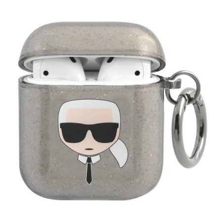 Kryt Karl Lagerfeld GLITTER Karl's Head pro AirPods 1/2 černá