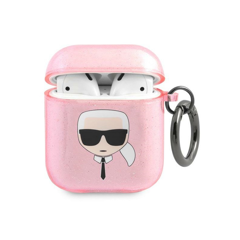 Pouzdro Karl Lagerfeld KLA2UKHGP pro AirPods - růžová pink Glitter