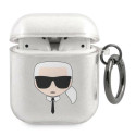 Pouzdro Karl Lagerfeld KARL'S HEAD pro AirPods 1/2 – stříbrné