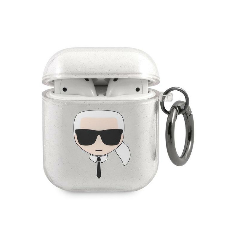 Pouzdro Karl Lagerfeld KALR'S HEAD pro AirPods 1/2 - stříbrné