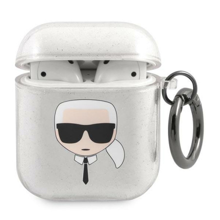 Pouzdro Karl Lagerfeld KARL'S HEAD pro AirPods 1/2 – stříbrné