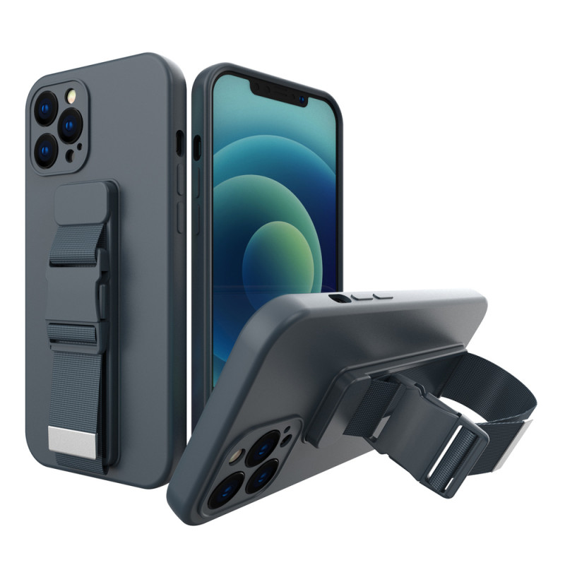Pouzdro Hurtel Rope case s řemínkem a řetízkem pro iPhone 12 Pro Max - námořnicky modrá