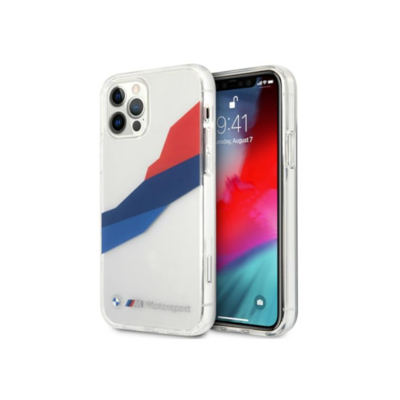 Kryt BMW MOTORSPORT Tricolor pro iPhone 12 Pro Max - transparentní
