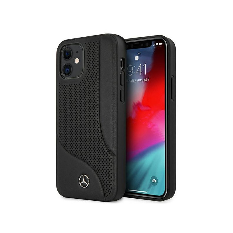 Kryt Mercedes perforovaný kožený pro iPhone 12 mini - černý