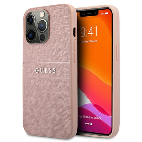 Kryt Guess Saffiano Stripe pro iPhone 13 Pro Max - růžová