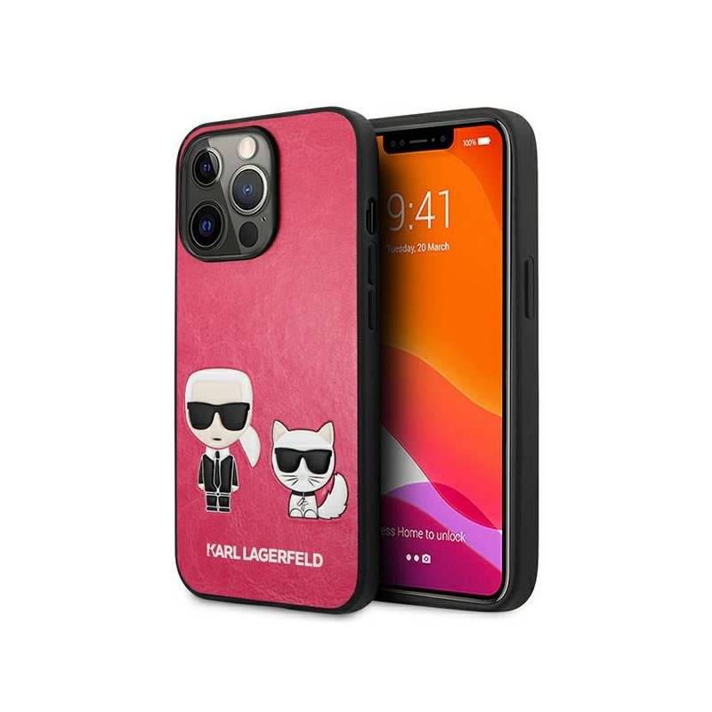 Kryt Karl Lagerfeld IKONIK Karl&Choupette pro iPhone 13 Pro - fuchsia