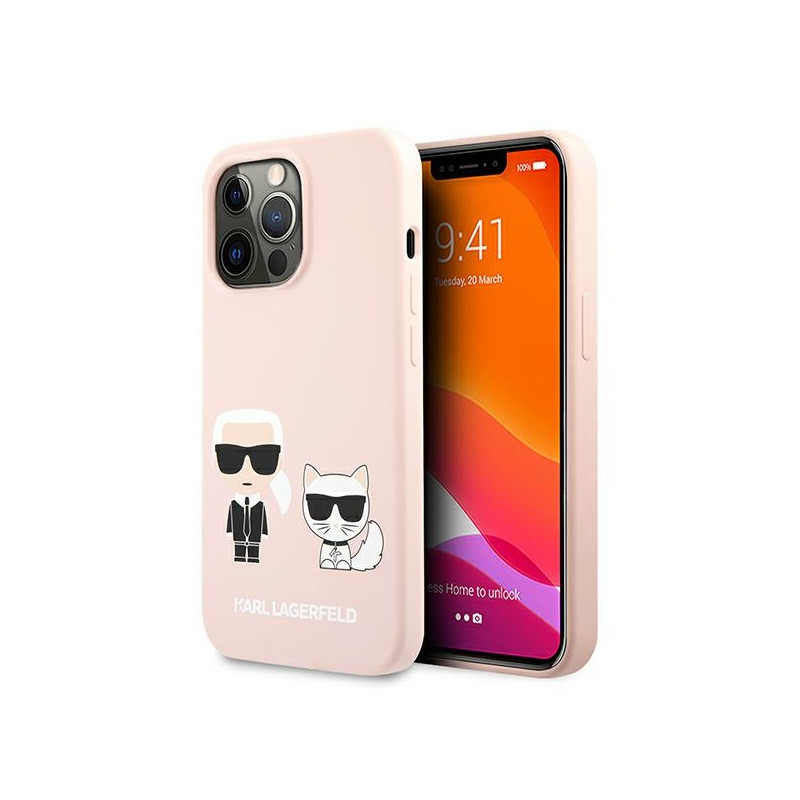 Kryt Karl Lagerfeld SILICONE Karl&Choupette pro iPhone 13 Pro - light pink