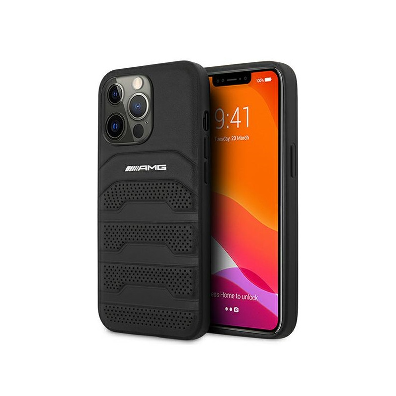 Kryt AMG AMHCP13XGSEBK pro iPhone 13 Pro Max - černý (black hardcase leather debossed lines)