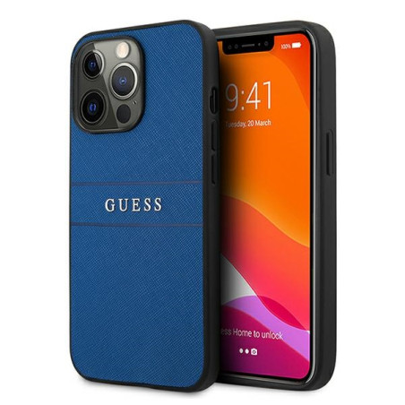 Kryt Guess Saffiano Stripe iPhone 13 Pro - modrý