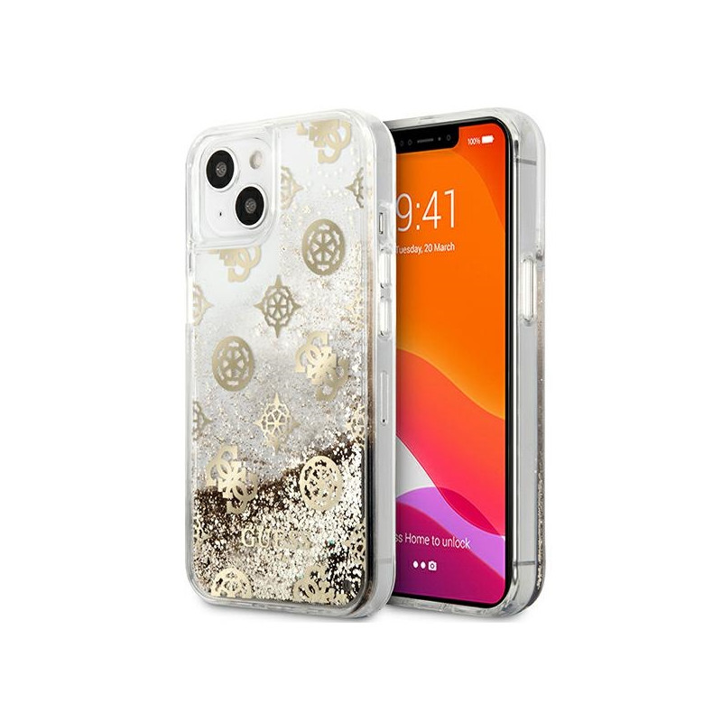 Kryt Guess GUHCP13SLGPEGO pro iPhone 13 mini - zlatá/peony liquid glitter