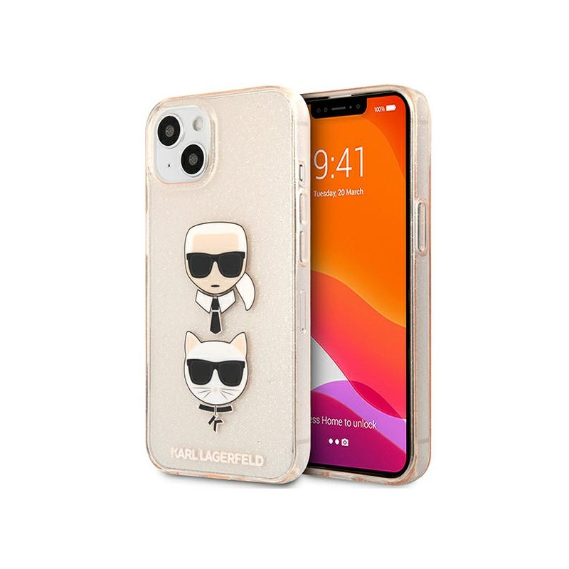 Kryt Karl Lagerfeld GLITTER KARL's & Choupette HEAD pro iPhone 13 mini - zlatý