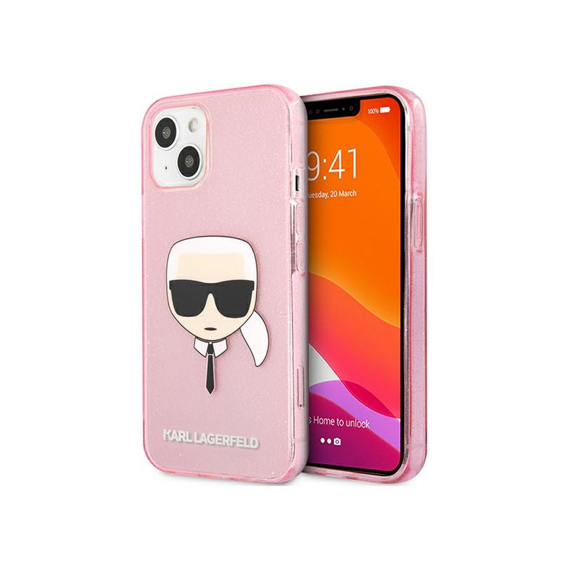 Kryt Karl Lagerfeld GLITTER Karl's Head pro iPhone 13 mini - růžová
