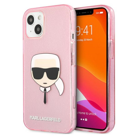 Kryt Karl Lagerfeld GLITTER Karl's Head iPhone 13 mini - růžová