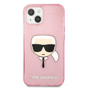 Kryt Karl Lagerfeld GLITTER Karl's Head iPhone 13 mini - růžová