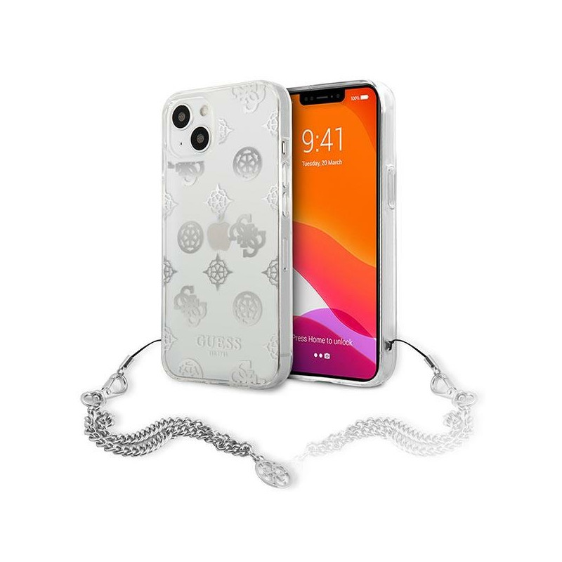 Kryt Guess PEONY pro iPhone 13 mini - stříbrná/peony chain