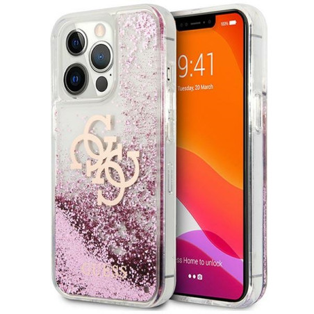 Kryt Guess 4G Big Liquid Glitter pro iPhone 13 Pro Max - růžová