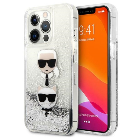 Kryt Karl Lagerfeld LIQUID GLITTER iPhone 13 Pro/13 - stříbrný