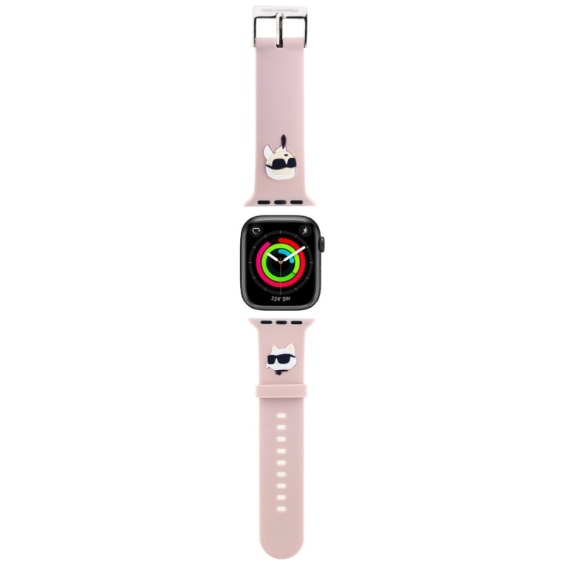 Řemínek Karl Lagerfeld 3D RUBBER Karl&Choupette Heads pro Apple Watch 42/44/45/49mm - růžový