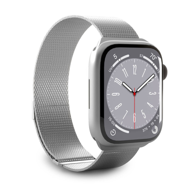 Řemínek Puro MILANESE pro Apple Watch 42 / 44 / 45 / 49 mm - stříbrný