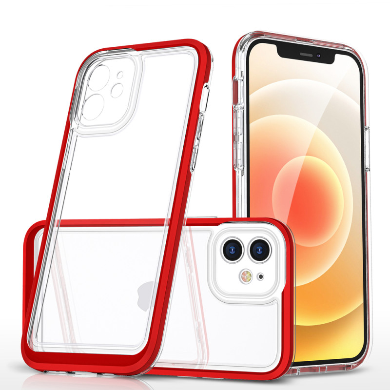 Kryt Hurtel CLEAR 3 in 1 pro iPhone 12 - červená (transparentní)
