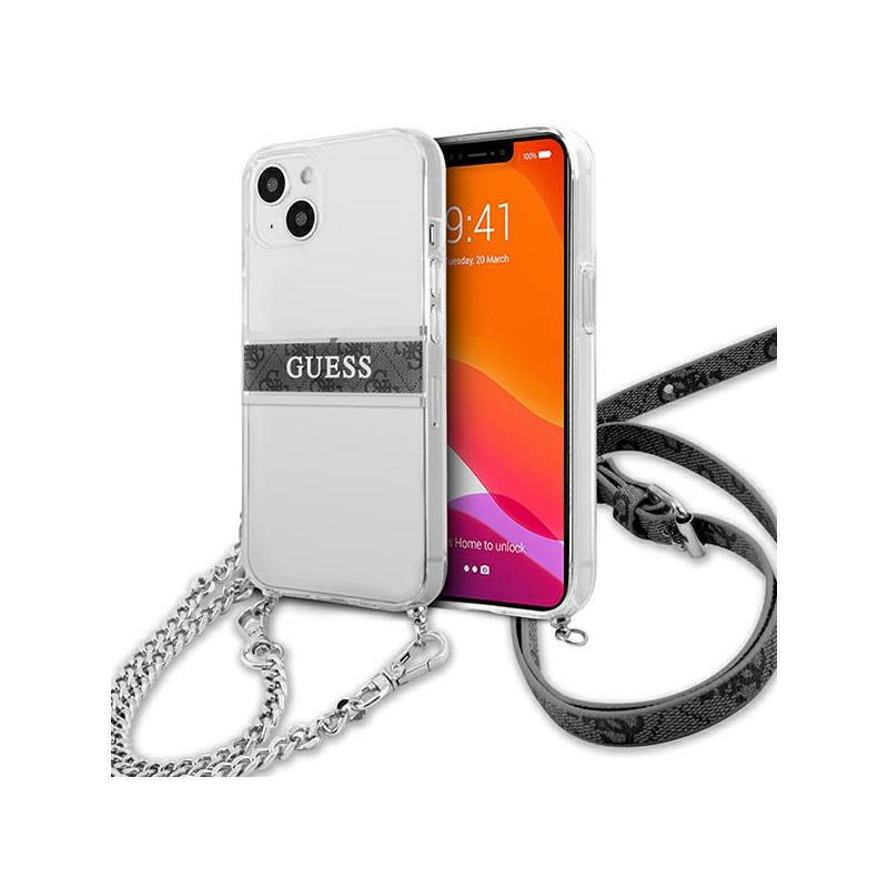 Kryt Guess GUHCP13SKC4GBSI pro iPhone 13 mini - transparentní šedý řemínek