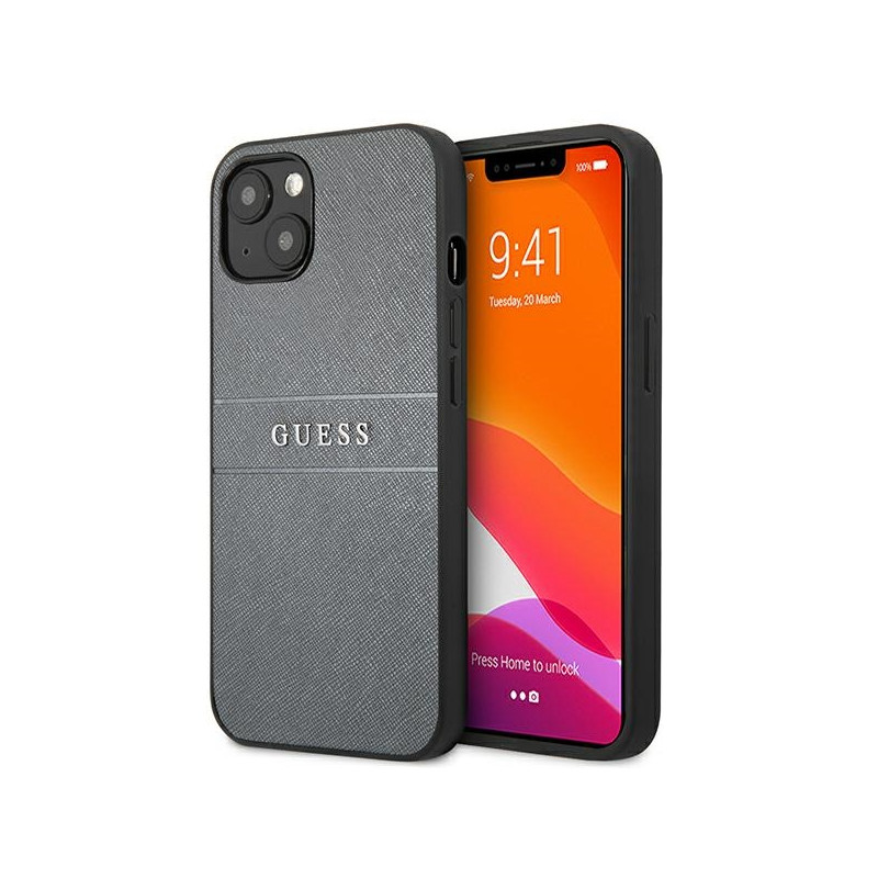 Kryt Guess GUHCP13SPSASBGR pro iPhone 13 mini - šedá (šedé Saffiano řemínky)