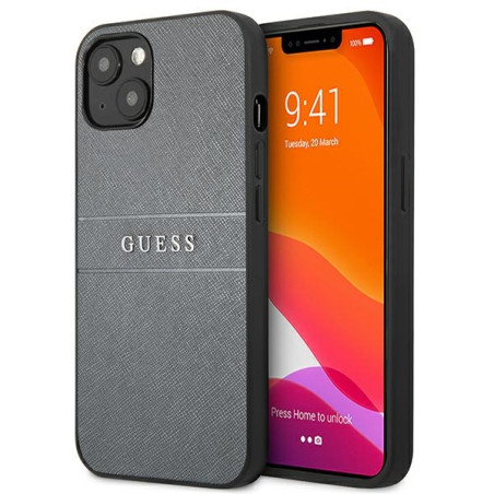 Kryt Guess Saffiano Stripe pro iPhone 13 mini – šedá